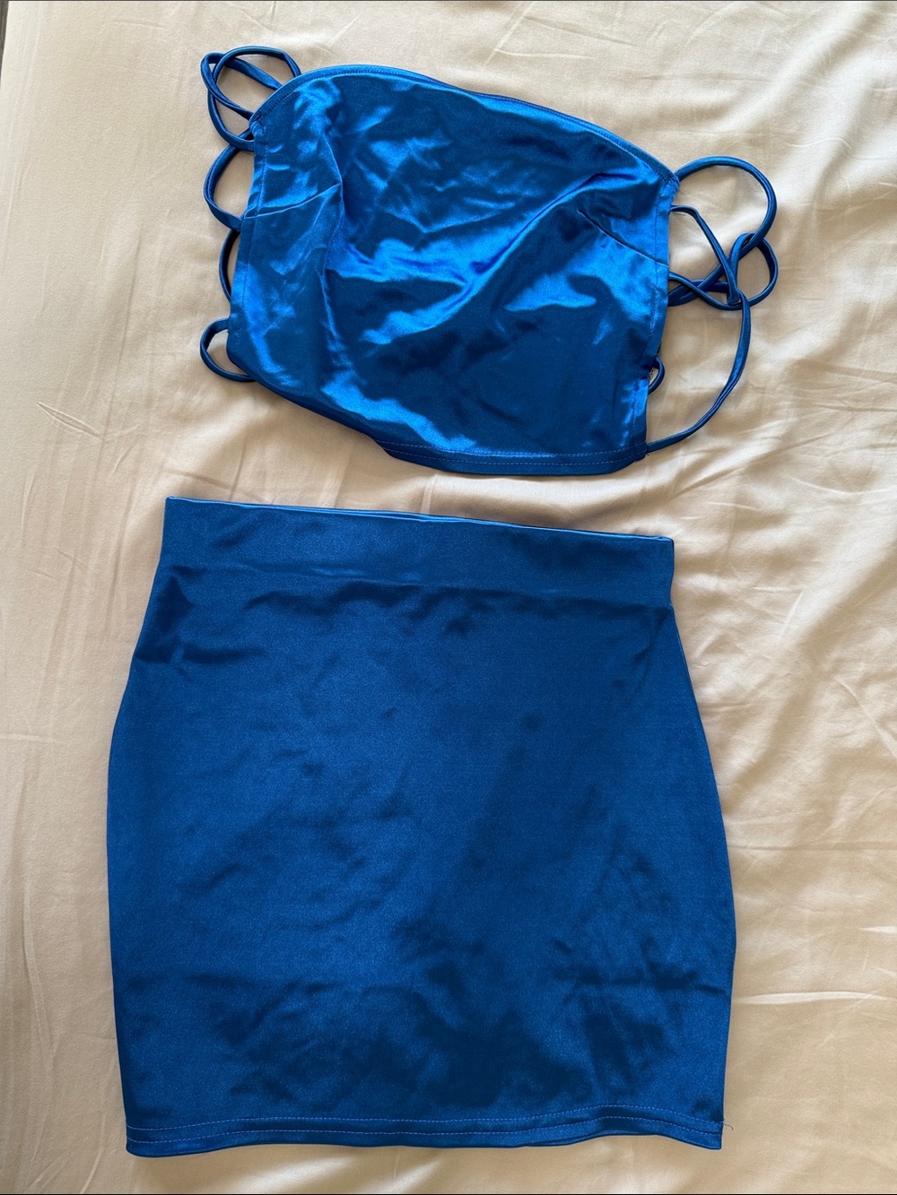 Fashion Nova Electric Blue Satin Mini Skirt Set